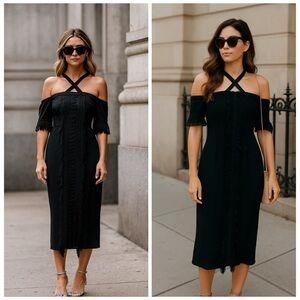 NWT Alice McCall Sovereign Black Fringe Cold Shoulder Midi Dress 0